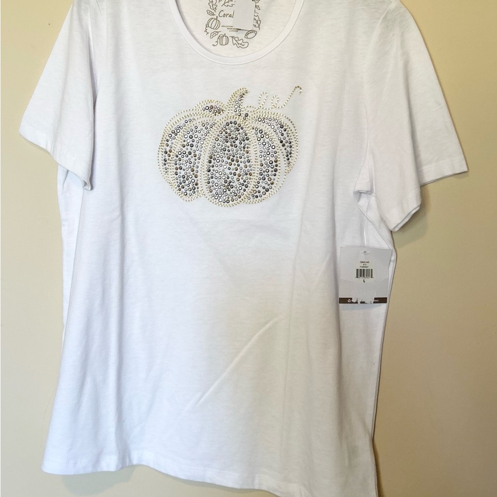 Coral Bay White Pumpkin Embellished Tee